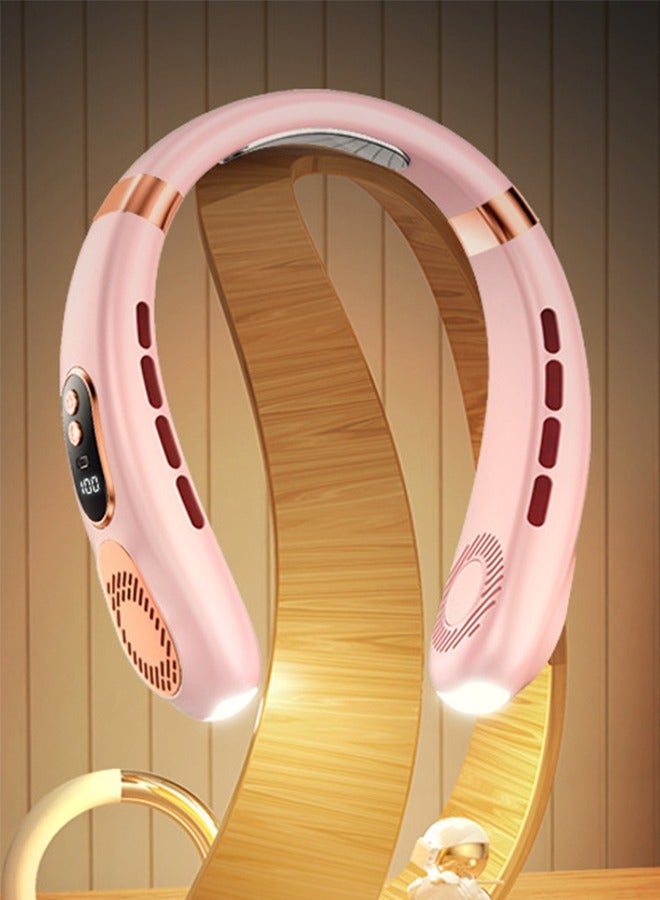 general Neck Fan Air Conditioner with Cooling Plates, 5 Speeds Blow Cold Air Adjustable LED light, 4000 mAh Battery USB Rechargeable Personal Fan for Women, Portable Camping Travel, Pink - Image 1