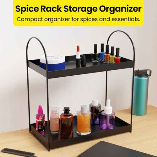 WonderStand Metal ROVA | 2-Tier Standing Spice Rack Storage Organizer, Bathroom Countertop Storage Shelf Cosmetic Organizer and Home/Kitchen Spice Rack (Black) - Image 5