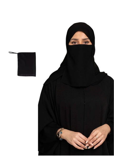 Black Half Elastic Niqab | 12x10 inches | Lightweight Chiffon & Polyester | Opaque | Ideal for Modest Attire | Hijab | Burqa | Abaya | Islamic Veil | Everyday Use