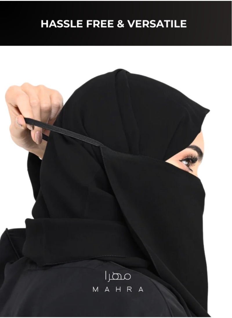Black Half Elastic Niqab | 12x10 inches | Lightweight Chiffon & Polyester | Opaque | Ideal for Modest Attire | Hijab | Burqa | Abaya | Islamic Veil | Everyday Use