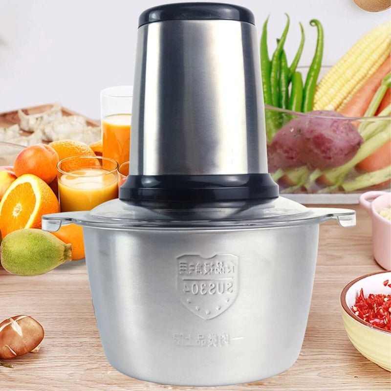 CREDLY Stainless Steel and Glass Electric Meat Grinders with Bowl for Kitchen Food Chopper Meat Vegetables Fruit and Nuts Blender 3L meat Grinder - Image 4