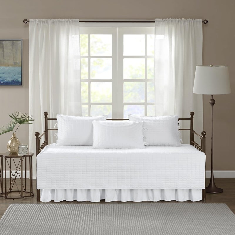 Daybed Cover - Luxe Double Sided-Quilting, All Season Cozy Bedding with Bedskirt, Matching Shams, Kienna White 75"x39" 5 Piece - Image 2