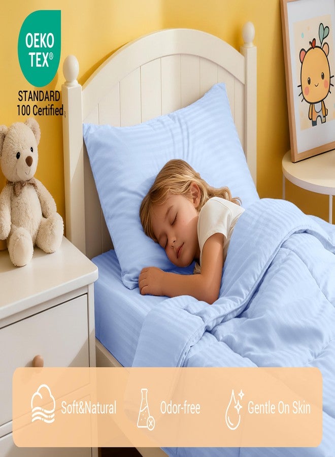 ZPECC Toddler Bedding Set - 4 Piece Hypoallergenic Baby Crib Bedding Set for Boys and Girls, Includes Toddler Comforter, Flat Sheet, Fitted Sheet and Pillowcase, Baby Blue - Image 4