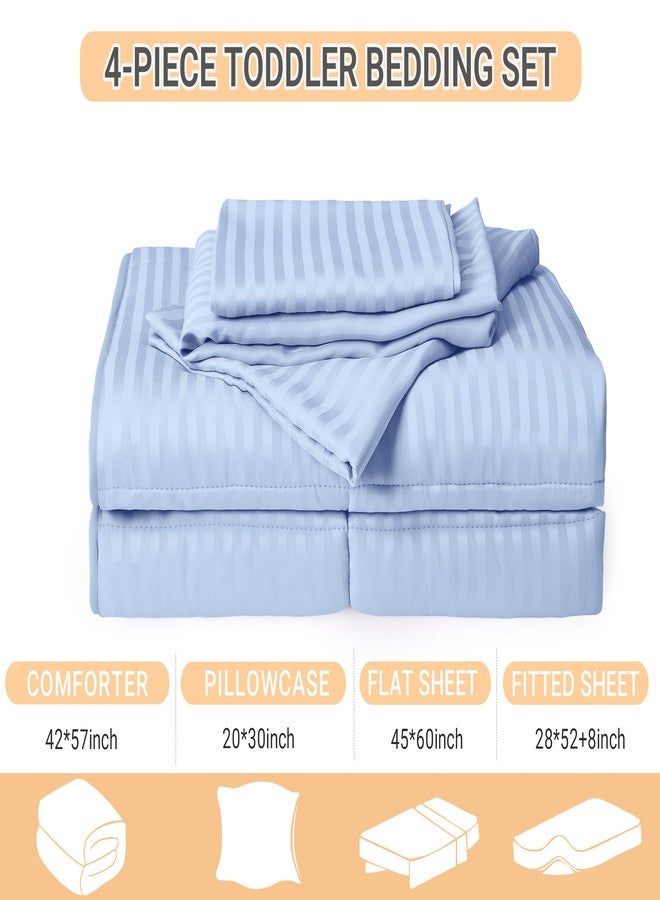 ZPECC Toddler Bedding Set - 4 Piece Hypoallergenic Baby Crib Bedding Set for Boys and Girls, Includes Toddler Comforter, Flat Sheet, Fitted Sheet and Pillowcase, Baby Blue - Image 2