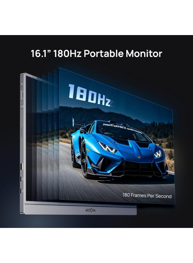 ARZOPA 16.1'' 180Hz 2.5K Portable Monitor, 2560x1440 QHD 107% sRGB Kickstand Portable Gaming Monitor with HDR, Ultra Slim, Eye Care, External Second Screen for Laptop, PC, PS5, Mac, Xbox, Switch(With Free Waterproof Monitor Sleeve Bag) - Image 3