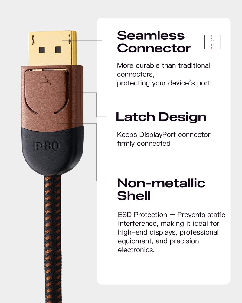 Zeskit X-Tech 80Gbps 16K Bi-Directional Certified USB-C to Displayport 2.1 Cable, DP2.1 DP80 (3ft/1m) - Image 3