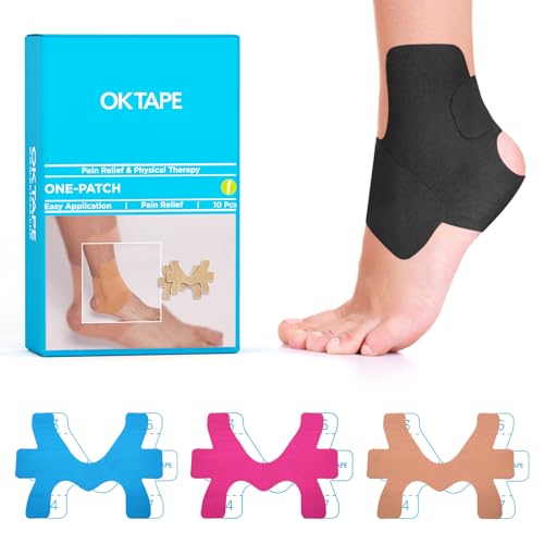 OK TAPE Precut Kinesiology Ankle Tape, 10 Pcs, Pain Relief, Prevent Ankle Sprain, Provide Support for Ankle Ligament, Elastic Athletic Tape, Breathable Kinetic Tape for Daily use - Black - Image 1