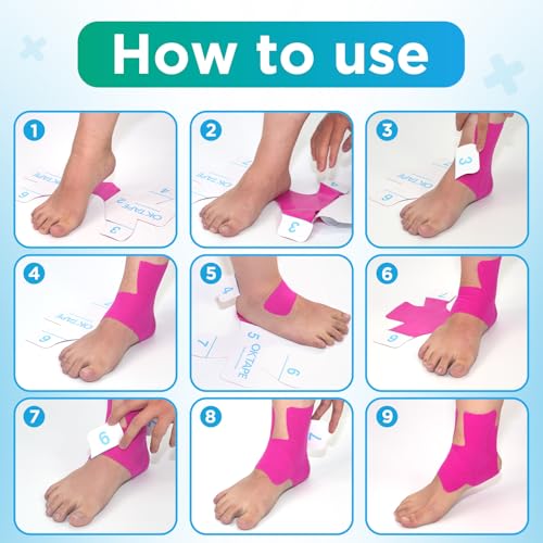OK TAPE Precut Kinesiology Ankle Tape, 10 Pcs, Pain Relief, Prevent Ankle Sprain, Provide Support for Ankle Ligament, Elastic Athletic Tape, Breathable Kinetic Tape for Daily use - Black - Image 4