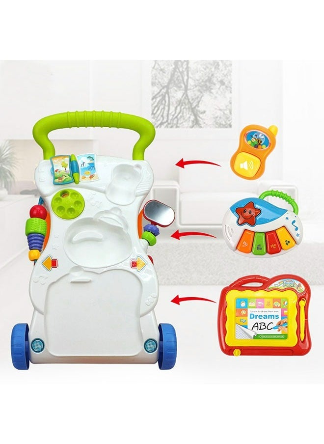 3-in-1 Sit-to-Stand Activity Centers  Baby Walker – Push Walker and Sit Stand Two-in-One, Multifunctional Learning & Entertainment Center with Detachable Drawing Board, Piano Keys, Music, Shape Sorters & Lights, Perfect Gift for Boys & Girls