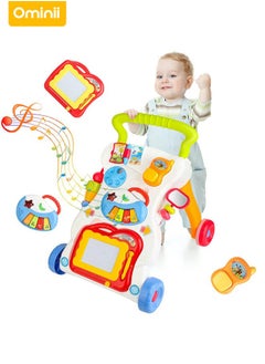 Ominii 3-in-1 Sit-to-Stand Baby Walker – Push Walker and Sit Stand Two-in-One, Multifunctional Learning & Entertainment Center with Detachable Drawing Board, Piano Keys, Music, Shape Sorters & Lights, Perfect Gift for Boys & Girls  - Image 1