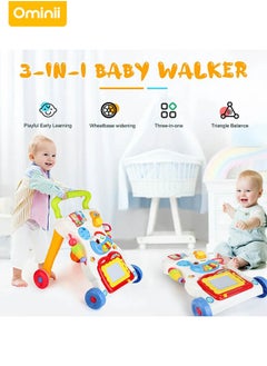 Ominii 3-in-1 Sit-to-Stand Baby Walker – Push Walker and Sit Stand Two-in-One, Multifunctional Learning & Entertainment Center with Detachable Drawing Board, Piano Keys, Music, Shape Sorters & Lights, Perfect Gift for Boys & Girls  - Image 5