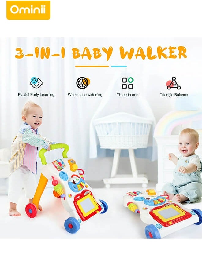 Ominii 3-in-1 Sit-to-Stand Activity Centers  Baby Walker – Push Walker and Sit Stand Two-in-One, Multifunctional Learning & Entertainment Center with Detachable Drawing Board, Piano Keys, Music, Shape Sorters & Lights, Perfect Gift for Boys & Girls  - Image 5