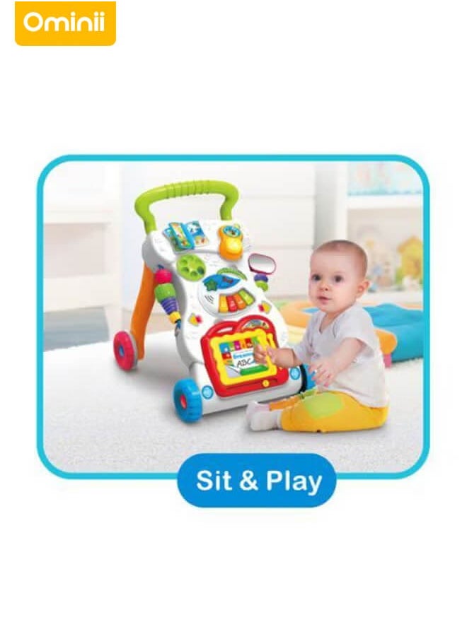 3-in-1 Sit-to-Stand Activity Centers  Baby Walker – Push Walker and Sit Stand Two-in-One, Multifunctional Learning & Entertainment Center with Detachable Drawing Board, Piano Keys, Music, Shape Sorters & Lights, Perfect Gift for Boys & Girls