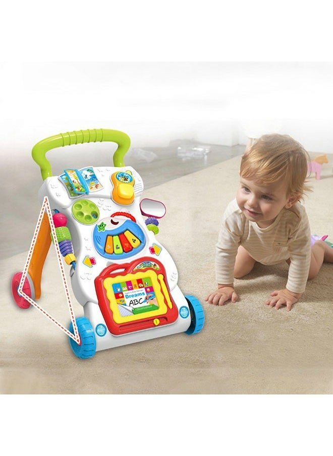 3-in-1 Sit-to-Stand Activity Centers  Baby Walker – Push Walker and Sit Stand Two-in-One, Multifunctional Learning & Entertainment Center with Detachable Drawing Board, Piano Keys, Music, Shape Sorters & Lights, Perfect Gift for Boys & Girls