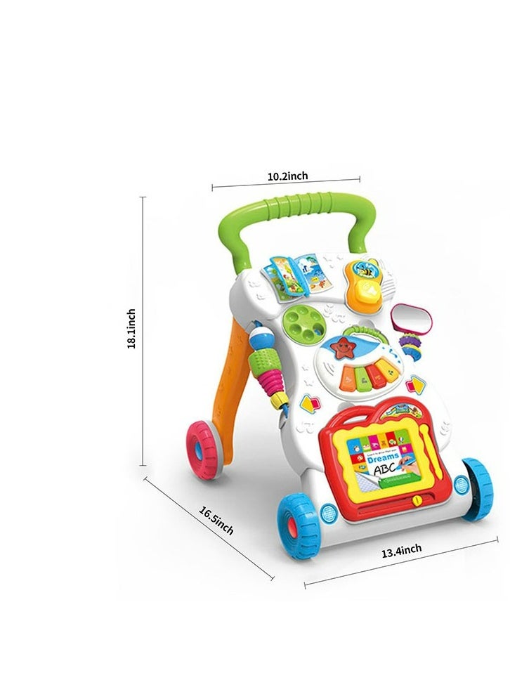 3-in-1 Sit-to-Stand Activity Centers  Baby Walker – Push Walker and Sit Stand Two-in-One, Multifunctional Learning & Entertainment Center with Detachable Drawing Board, Piano Keys, Music, Shape Sorters & Lights, Perfect Gift for Boys & Girls