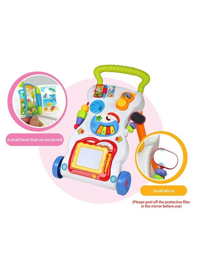 3-in-1 Sit-to-Stand Activity Centers  Baby Walker – Push Walker and Sit Stand Two-in-One, Multifunctional Learning & Entertainment Center with Detachable Drawing Board, Piano Keys, Music, Shape Sorters & Lights, Perfect Gift for Boys & Girls