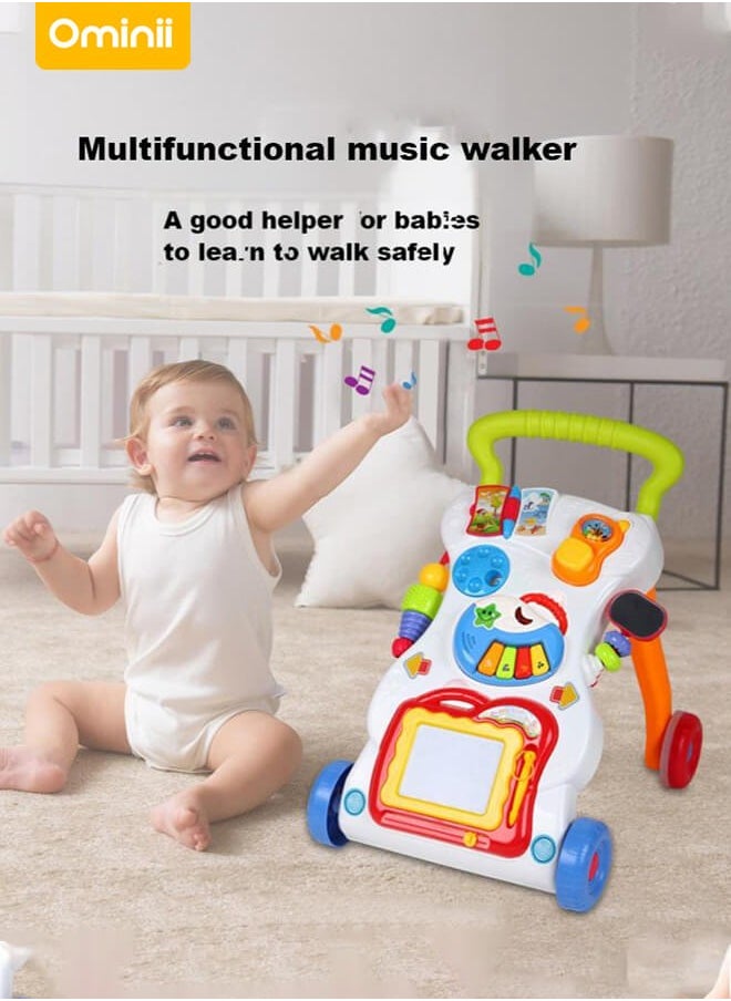 3-in-1 Sit-to-Stand Activity Centers  Baby Walker – Push Walker and Sit Stand Two-in-One, Multifunctional Learning & Entertainment Center with Detachable Drawing Board, Piano Keys, Music, Shape Sorters & Lights, Perfect Gift for Boys & Girls