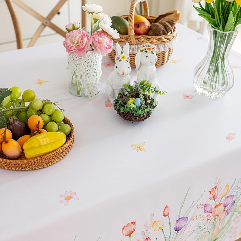 Joyfol Day Spring Floral Tablecloth  Watercolor Tulip Table Cloth for Square Tables  Waterproof Flower Table Covers for Easter  Birthday  Wedding  Mothers Day Tea Party Decorations  84 x 60 Inch - Image 5