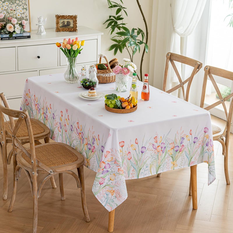 Joyfol Day Spring Floral Tablecloth  Watercolor Tulip Table Cloth for Square Tables  Waterproof Flower Table Covers for Easter  Birthday  Wedding  Mothers Day Tea Party Decorations  84 x 60 Inch - Image 2