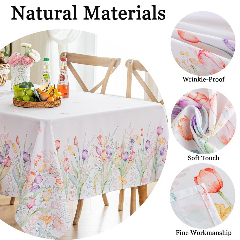 Joyfol Day Spring Floral Tablecloth  Watercolor Tulip Table Cloth for Square Tables  Waterproof Flower Table Covers for Easter  Birthday  Wedding  Mothers Day Tea Party Decorations  84 x 60 Inch - Image 3