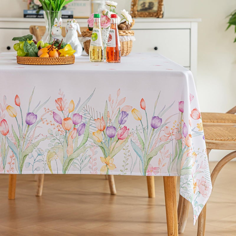 Joyfol Day Spring Floral Tablecloth  Watercolor Tulip Table Cloth for Square Tables  Waterproof Flower Table Covers for Easter  Birthday  Wedding  Mothers Day Tea Party Decorations  84 x 60 Inch - Image 1