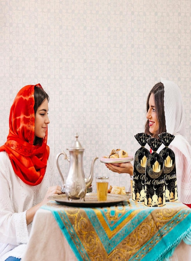 Whaline 100 Pcs Eid Mubarak Cellophane Bags with Twist Ties Plastic Treat Bags Black Gold Ramadan Candy Goodie Bag for Islamic Muslim Holiday Party Snack Cookie Packing Supplies - Image 4