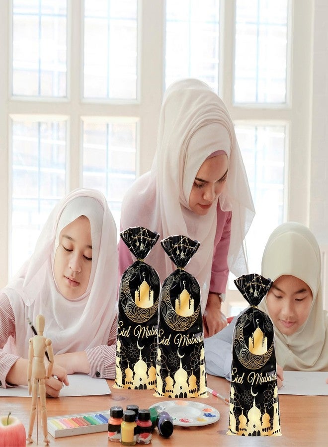 Whaline 100 Pcs Eid Mubarak Cellophane Bags with Twist Ties Plastic Treat Bags Black Gold Ramadan Candy Goodie Bag for Islamic Muslim Holiday Party Snack Cookie Packing Supplies - Image 5