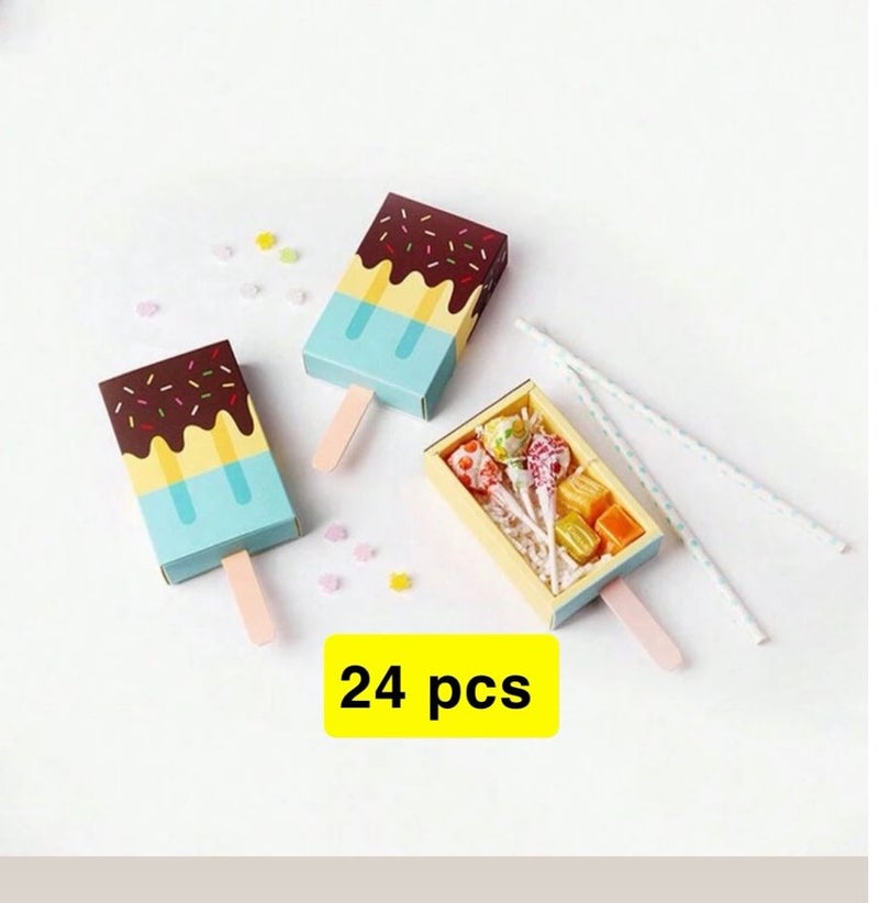 24 Pieces of Ice Cream Shaped Paper Gift Box, 3.6 * 2 Inch Small Paper Boxes in the Shape of a Cartoon for Gifts and Party Favors for Children, Beautiful Party Favors and Small Candy Boxes for Christmas and Wedding (Blue) - Image 2