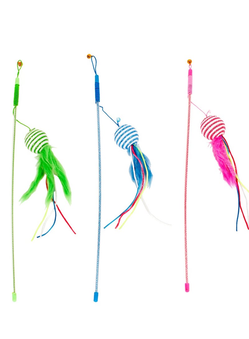 Playing Rod Feathered With Ball Mix Color Toy For Cats 46cm 1Pc Random Color