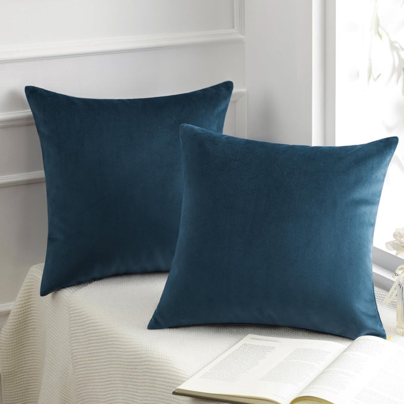 Phantoscope Pack of 2 Velvet Decorative Throw Pillow Covers Soft Solid Square Cushion Case for Couch Dark Blue 20 x 20 inches 50 x 50 cm - Image 2