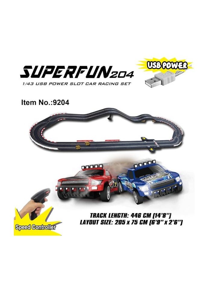 Joysway SHWY SUPERFUN 204 SLOT RACING SET 1:43 USB ,MEGA TRACKS,446CM 