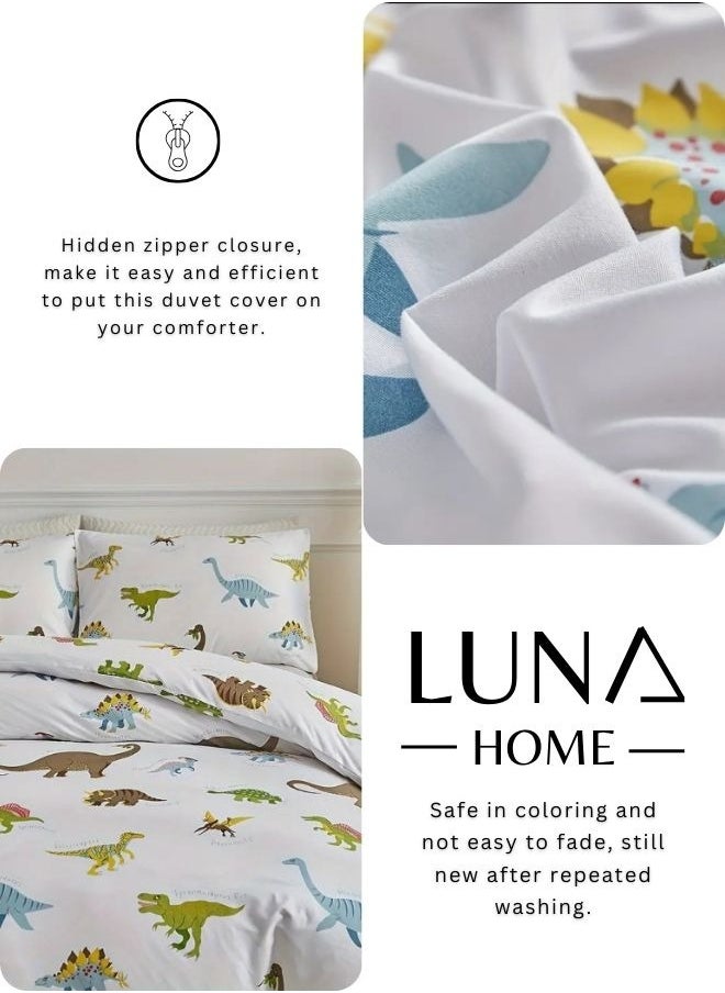 LUNA Home - Single size 4 piece bedding set with dinosaur pattern duvet cover. - Image 1