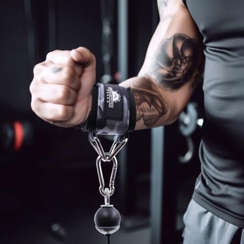 Lights Mountain Wrist Cuffs for Cable Machines – Padded & Adjustable Straps for Lateral Raises, Tricep Pushdowns & Strength Training (Camouflage grey M) - Image 4