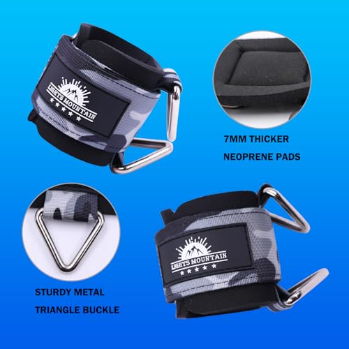 Lights Mountain Wrist Cuffs for Cable Machines – Padded & Adjustable Straps for Lateral Raises, Tricep Pushdowns & Strength Training (Camouflage grey M) - Image 3