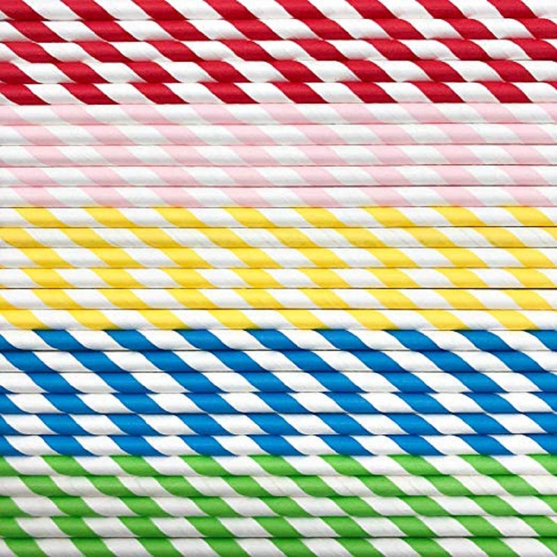 KTOJOY 100PCS Biodegradable Paper Straws Bulk  Assorted Rainbow Colors Striped Drinking Straws for Juice  shakes  Cocktail  Coffee Soda  Milkshakes  Smoothies Celebration Parties and Arts Crafts Projects - Image 3