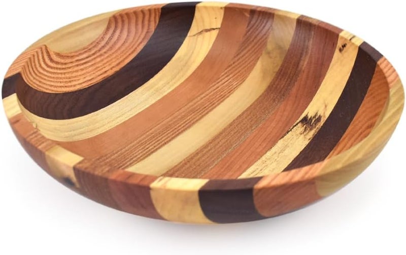 Modern Artisans American Made Mixed Hardwood Stripe Serving Bowl 10 - Image 1