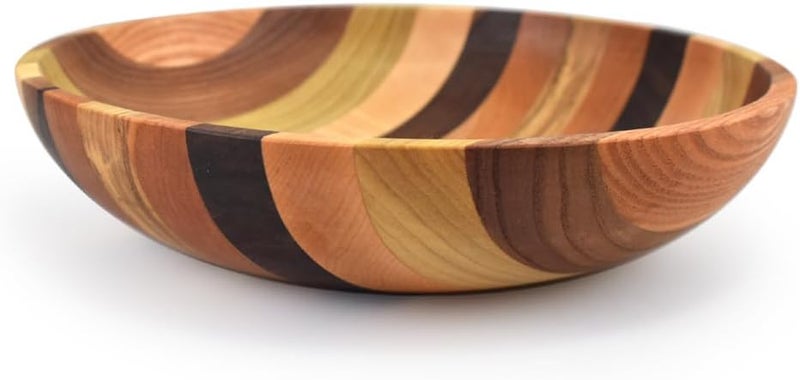 Modern Artisans American Made Mixed Hardwood Stripe Serving Bowl 10 - Image 3