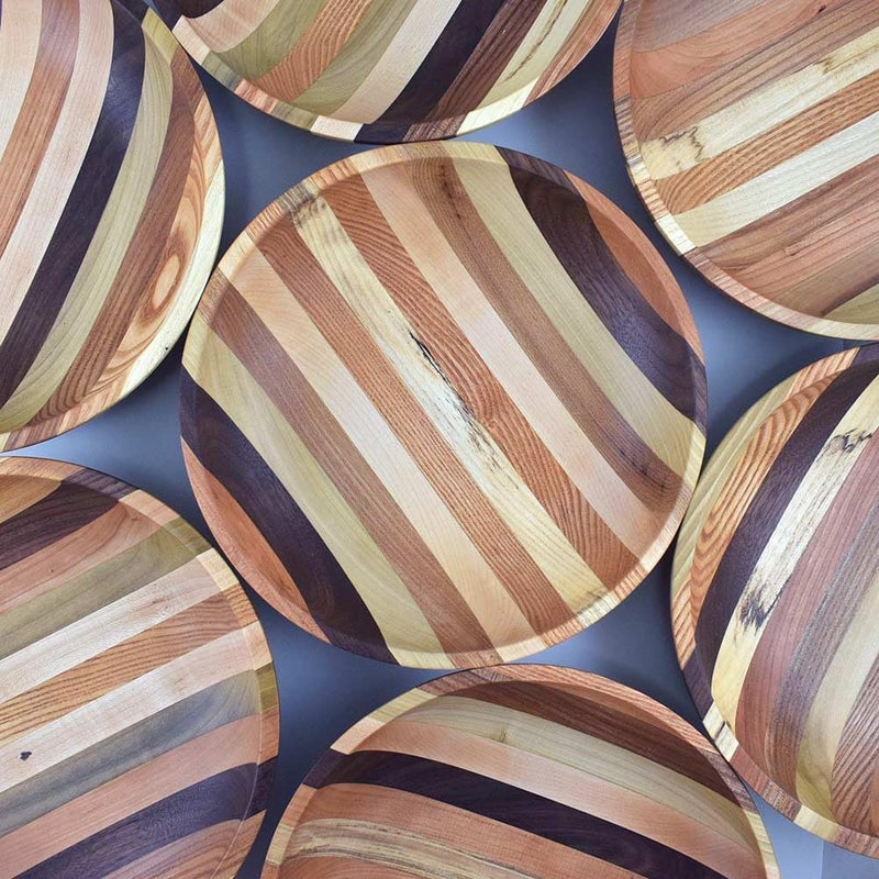 Modern Artisans American Made Mixed Hardwood Stripe Serving Bowl 10 - Image 4