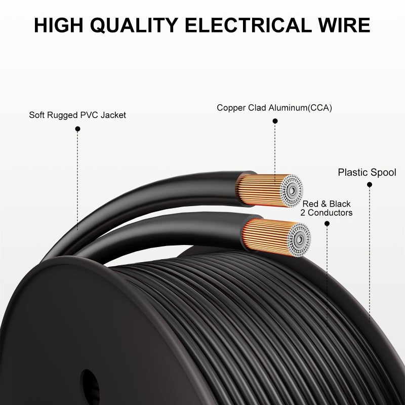 Automotive Electrical Wires Pair 12 14 16 18 Gauge Red Black 12 AWG CCA Low Voltage Primary Harness For Battery Car Audio Trailer Alarm DC Hook Up 362.2 Inch - Image 4