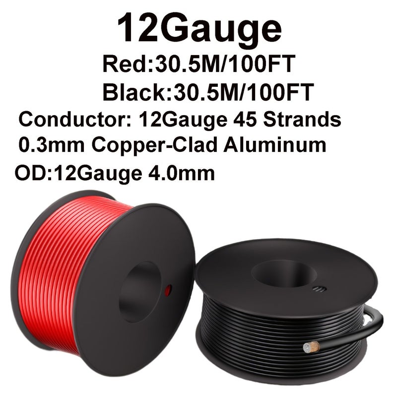 Automotive Electrical Wires Pair 12 14 16 18 Gauge Red Black 12 AWG CCA Low Voltage Primary Harness For Battery Car Audio Trailer Alarm DC Hook Up 362.2 Inch - Image 3