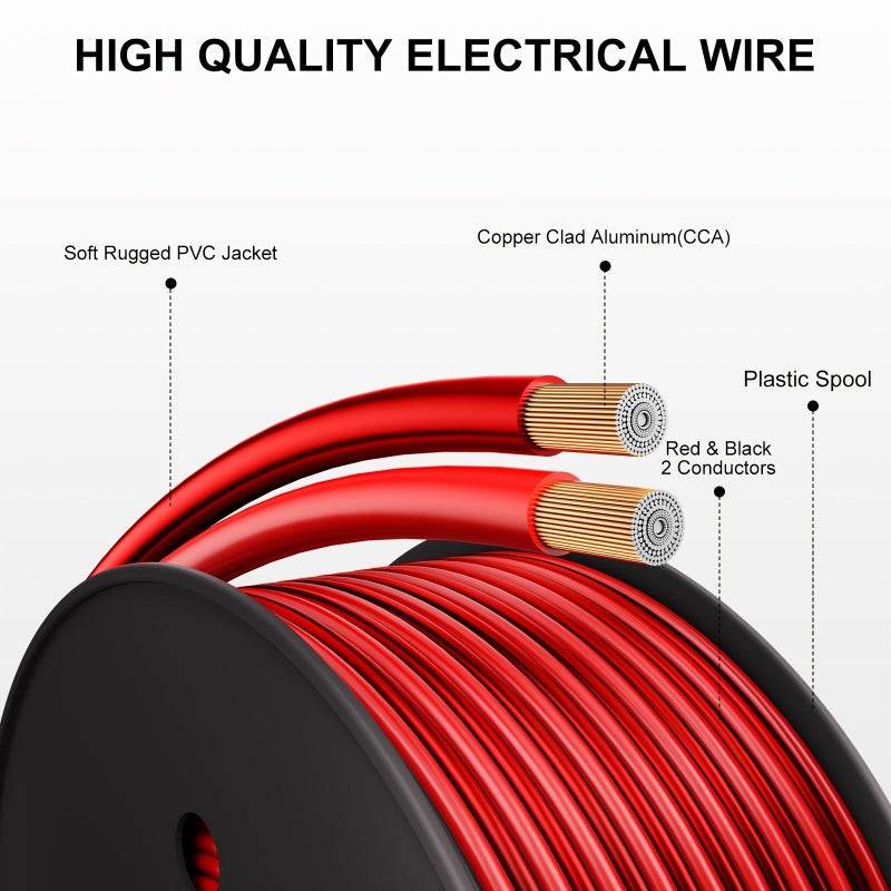 Automotive Electrical Wires Pair 12 14 16 18 Gauge Red Black 12 AWG CCA Low Voltage Primary Harness For Battery Car Audio Trailer Alarm DC Hook Up 362.2 Inch - Image 2