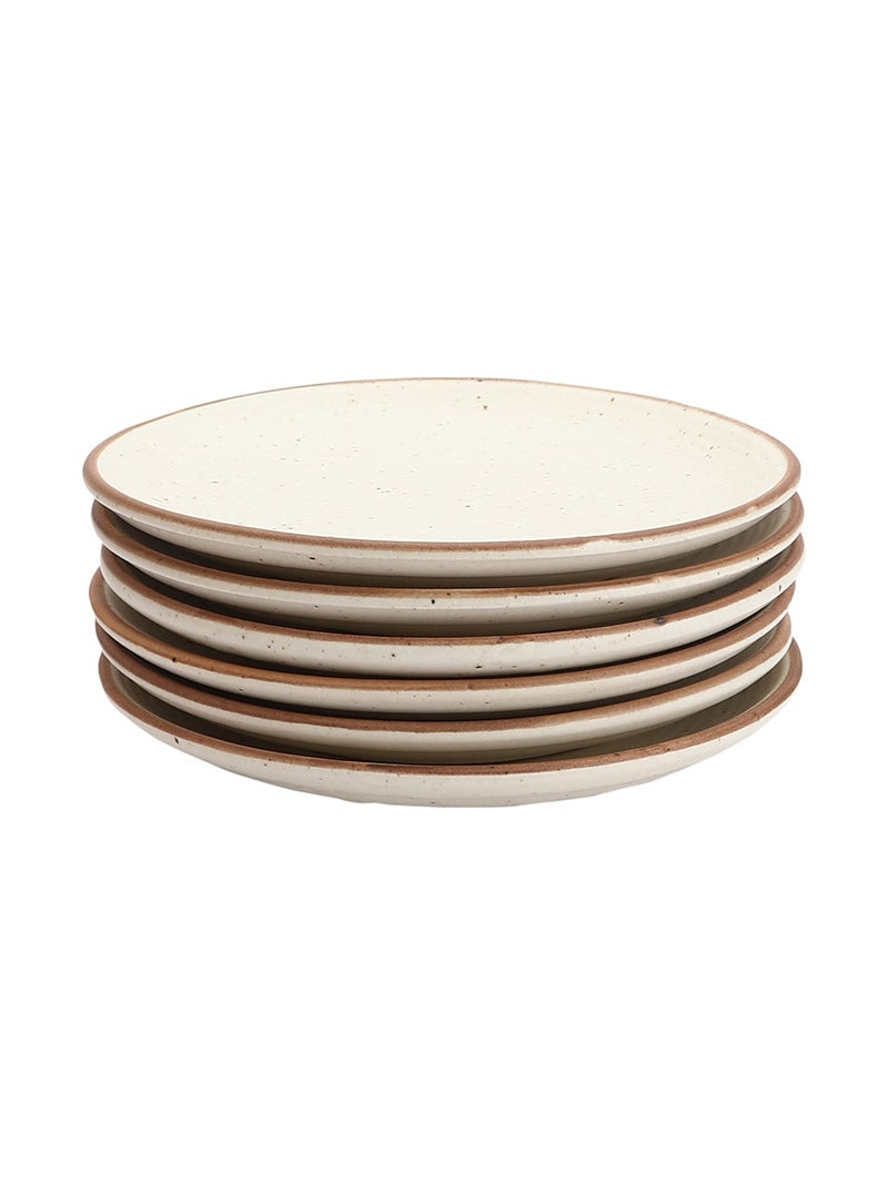 Miah Decor Ceramic Quarter Plates Small Dinner Plates Set of 6 Handcrafted Stoneware Off-White with Brown Rim & grains Serving Platter for Snacks & Dessert Microwave and Dishwasher Safe -Size 7 Inches - Image 3