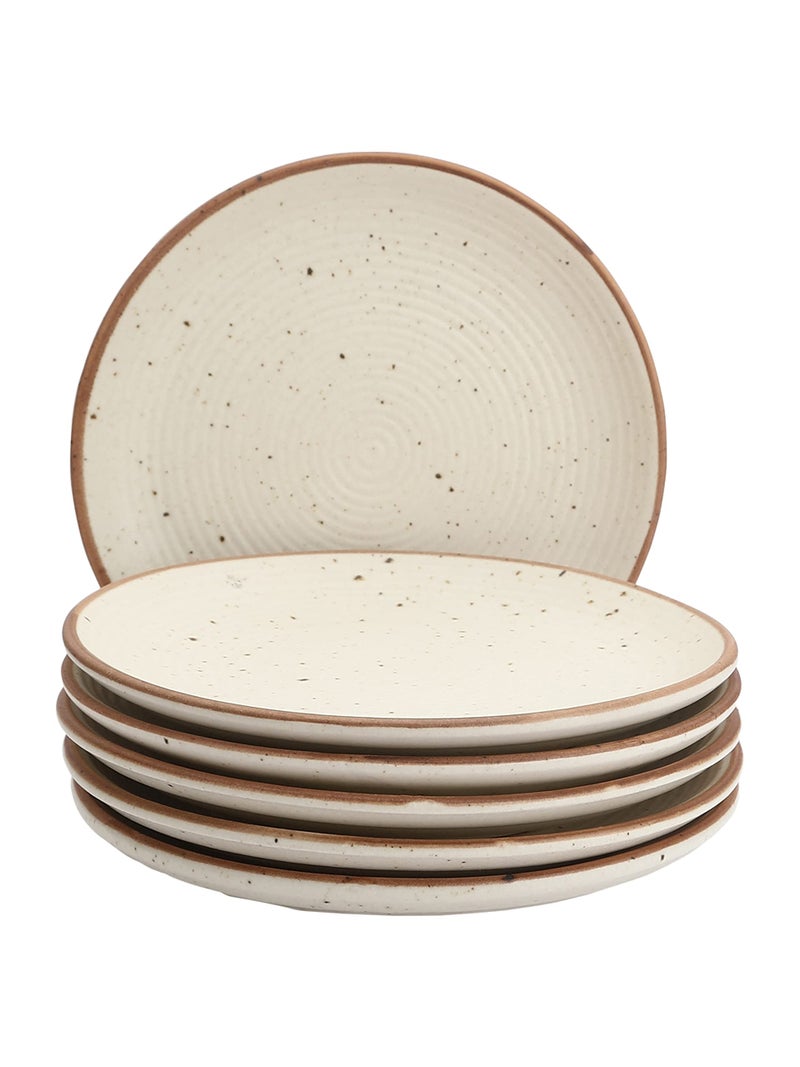 Miah Decor Ceramic Quarter Plates Small Dinner Plates Set of 6 Handcrafted Stoneware Off-White with Brown Rim & grains Serving Platter for Snacks & Dessert Microwave and Dishwasher Safe -Size 7 Inches - Image 2