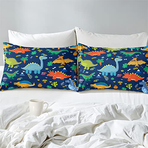 Kossmjx Dinosaur Comforter Set for Boys, Cartoon Dinosaur Bedding Set Queen Size, Cute Blue Pattern Dinosaurs Comforter Sets for Kids Teens Soft Breathable All Season Quilt 3Pcs with 2 Pillowcases - Image 3