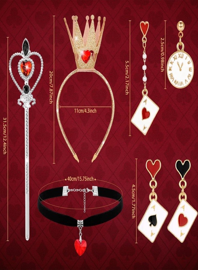 Horolam 5PCS Queen Costume Accessories, Red Heart Queen Costume Set with Gold Crown Headband Queen Wand Heart Choker Necklace and Earrings for Women Girls for Cosplay Dress up Party - Image 2