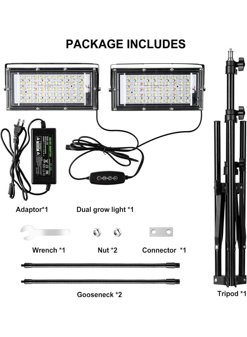 YOUWE7 مصباح زراعة YOUWE7 للنباتات الداخلية، رأسان مزدوجان، طيف كامل، 200 واط LED، مؤقت تشغيل/إيقاف تلقائي، 6 مستويات قابلة للتعتيم، 3 أوضاع تشغيل، حامل ثلاثي القوائم قابل للتعديل من 15 إلى 63 بوصة - Image 3