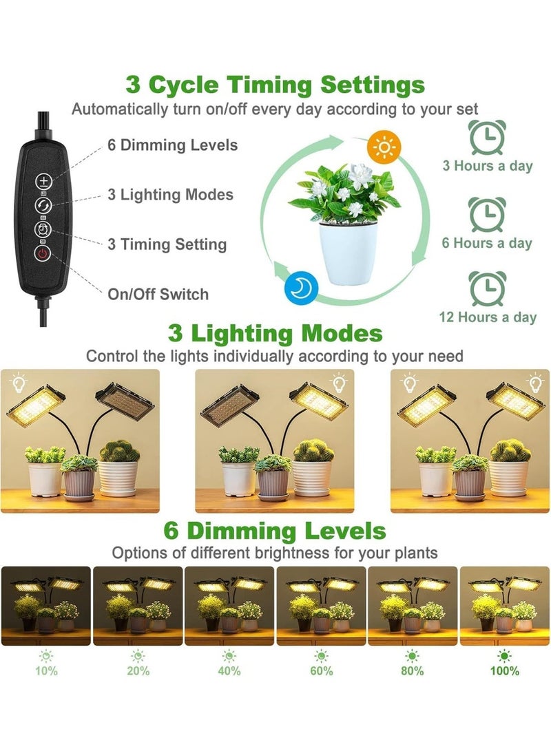 YOUWE7 مصباح زراعة YOUWE7 للنباتات الداخلية، رأسان مزدوجان، طيف كامل، 200 واط LED، مؤقت تشغيل/إيقاف تلقائي، 6 مستويات قابلة للتعتيم، 3 أوضاع تشغيل، حامل ثلاثي القوائم قابل للتعديل من 15 إلى 63 بوصة - Image 5