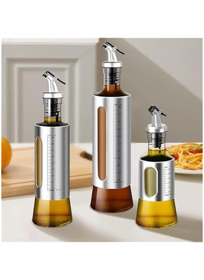 HOOKOR - 2pcs Olive Oil Dispenser Bottle Kitchen Stainless Steel Oil Pot Automatic Opening And Closing Leak-proof Barbecue Seasoning Bottle (200ML) - Image 1