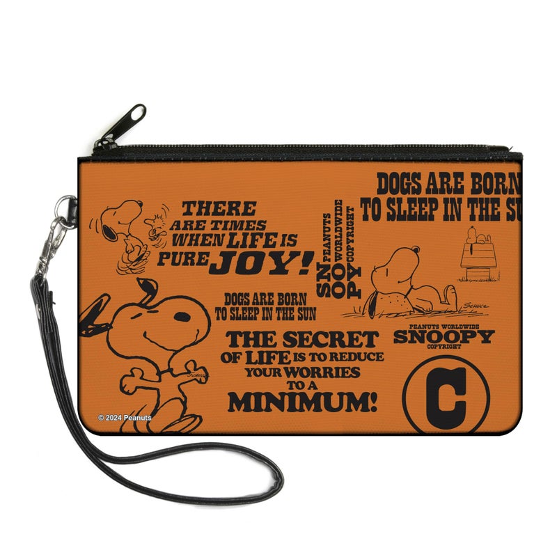 Buckle Down BuckleDown Peanuts Wallet Zip Clutch Snoopy Poses and Quotes Collage Orange Black Canvas - Image 2