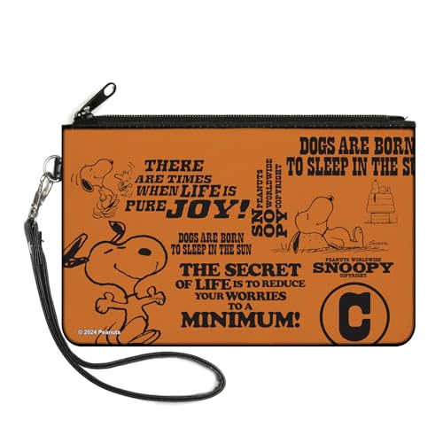 Buckle Down BuckleDown Peanuts Wallet Zip Clutch Snoopy Poses and Quotes Collage Orange Black Canvas - Image 1